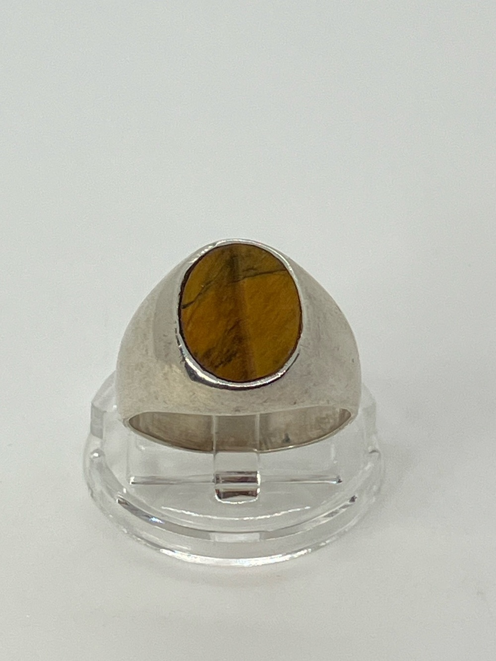 Vtg Taxco Tiger's Eye Sterling Silver Modernist Signet Ring Sz 8.25 | 9.4g
